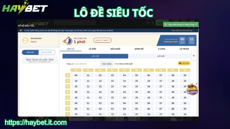 Trải nghiệm trò chơi lô đề siêu tốc HAYBET